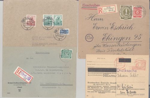 All. Bes. und Bizone, 4 interessante Belege als Posten