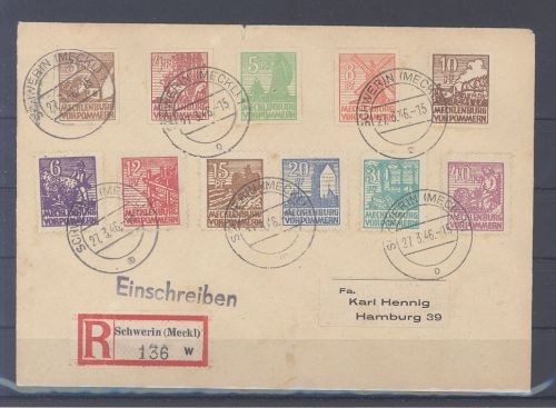 SBZ, Brief mit Michel Nummer 29-40y, Freimarken dunkles Papier