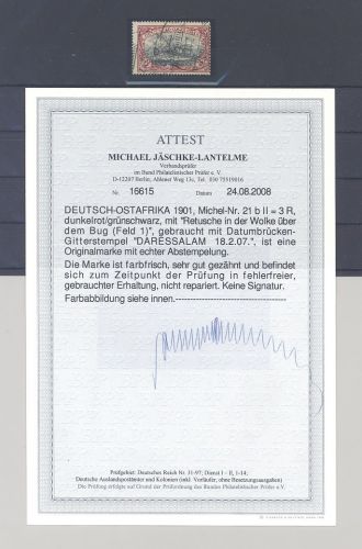 Dt. Kolonien Ostafrika Michel Nr. 21b II , 3 Rupien 1901 gestempelt, FA BPP