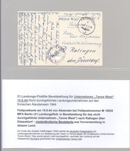 Dt. Feldpost 2. WK, Karte 21. Landungs Flotille "Tanne West" FP M 10825