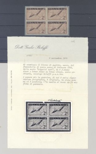 Schweiz Michel Nummer 245x, 2 Fr. Brieftaube ** Viererblock, FA Bolaffi