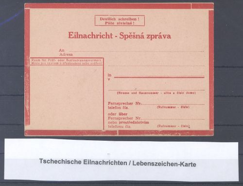 Dt. Feldpost 2. WK, Eilnachrichten- Lebenszeichenkarte Tschechien