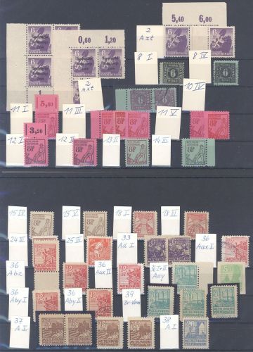 SBZ, **-gestempelter Spezialposten aus Mi.Nr. 1-40 auf 2 Steckkarten