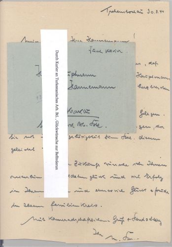 Dt. Feldpost 2. WK, Funk Kurier Brief 1944 an Turkmenisches Btl.