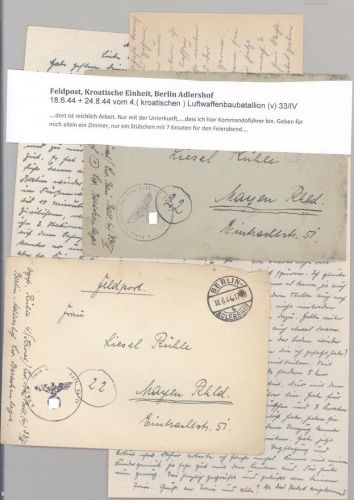 Dt. Feldpost 2. WK, 2 Briefe 1944 Kroatische Einheit aus Berlin Adlershof