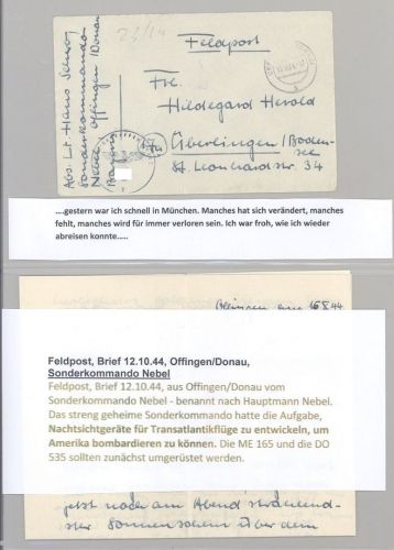 Dt. Feldpost 2. WK, Brief 1944 mit Inhalt vom Sonderkommando Nebel
