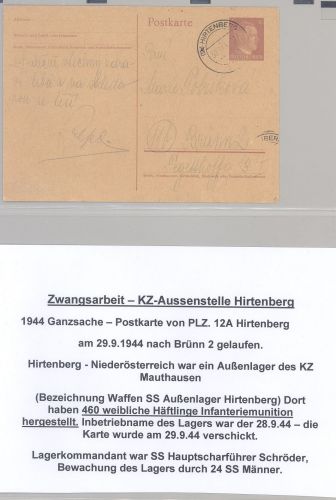 Dt. Feldpost 2. WK, GA 30.09.1944 KZ Aussenstellen Hirtenberg