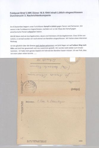 Dt. Feldpost 2. WK, Brief 1944 mit Inhalt Lüttich eingeschlossen