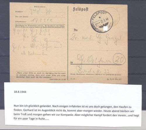 Dt. Feldpost 2. WK, Karte vom 21.8.1944 mit der FP Nummer 17251e