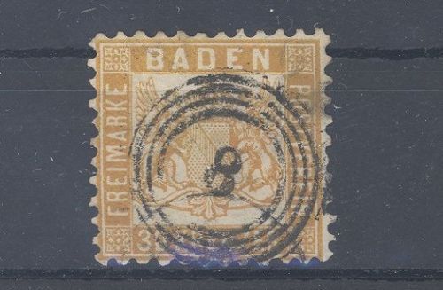 Baden Michel Nummer 22, 30 Kreuzer 1862 gestempelt, geprüft