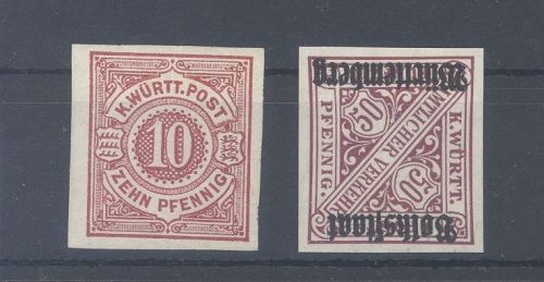 Württemberg, 2 verschiedene **/* ungezähnte Werte als Posten