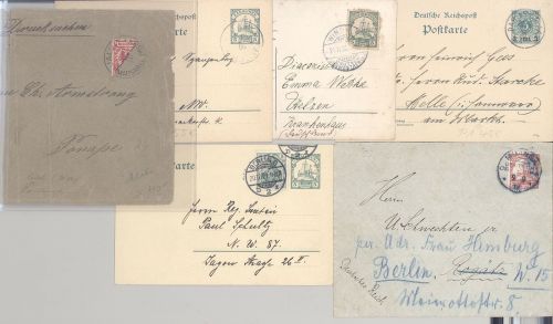 Dt. Kolonien, 10 verschiedene gestempelte - gelaufene Belege als Posten