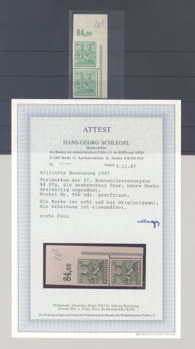 All. Besetzung Michel Nummer 958 Udr, 84 Pfg. vom Eckrand **, FA BPP