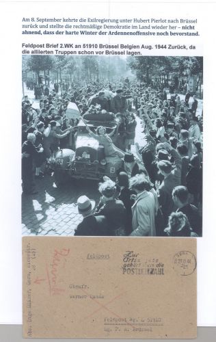 Dt. Feldpost 2. WK, Rückläufer Brief 1944 an FP L 51910 nach Brüssel