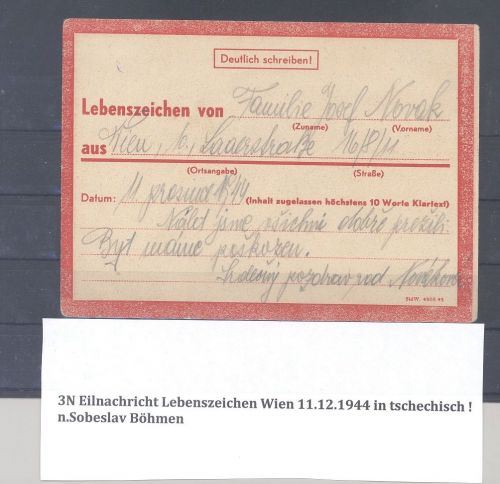 Dt. Feldpost 2. WK, Eilnachrichten- Lebenszeichenkarte in tschechisch