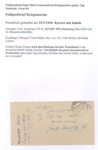 Deutsche Feldpost 2. WK Kriegsmarine Brief MPA Hamburg FP M 51407