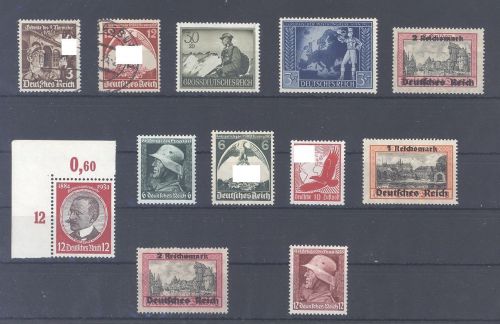 Dt. Reich, Posten geprüfter Besonderheiten aus 1933-39 auf Steckkarte
