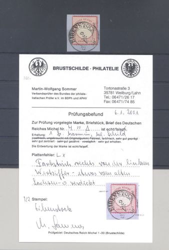 Dt. Reich, 1 Groschen Brustschild mit PF L x gestempelt, Befund BPP