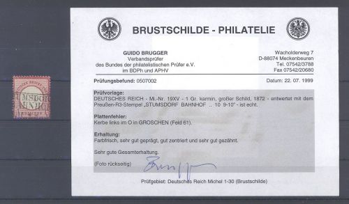 Dt. Reich, 1 Groschen Brustschild mit PF XV gestempelt, Befund BPP