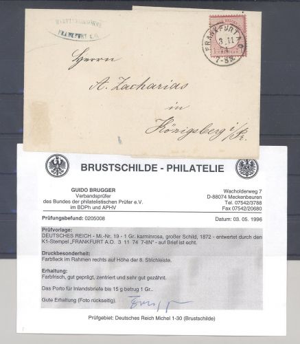 Dt. Reich, Brief 1 Groschen mit Besonderheit als EF, Befund BPP