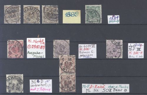 Dt. Reich, gestempelter Posten Spezialitäten Adler-Krone auf Steckkarte