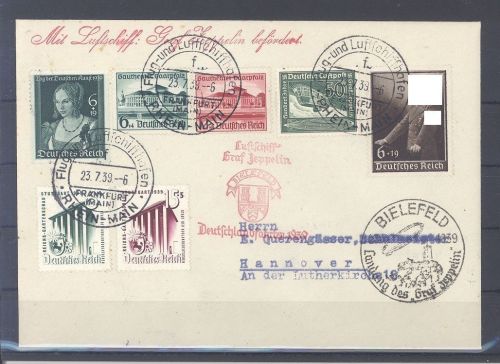 Dt. Reich, Brief Deutschlandfahrt 1939 schöne Frankatur aus Bielefeld