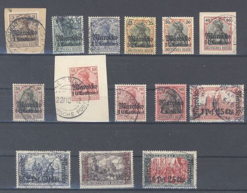 Deutsche Post Marokko Michel Nummer 46-58, Freimarken 1911, teils geprüft