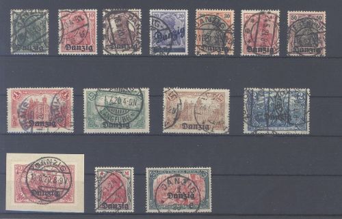 Danzig Mi.Nr. 1-15, Freimarken 1920 fast komplett gestempelt, gp. Infla