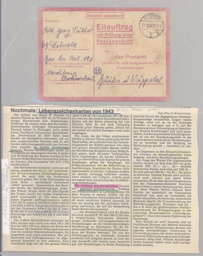 Dt. Feldpost 2. WK, Eilnachrichten- Lebenszeichenkarte aus Detmold