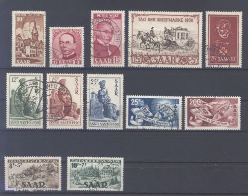 Saarland, gestempelter Posten aus 1949-50 auf Steckkarte