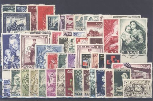 Saarland, gestempelter Posten aus 1952-56 auf Steckkarte