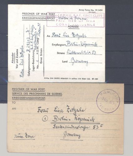 Kriegsgefangenenpost, 2 Belege 1946 nach Deutschland gelaufen