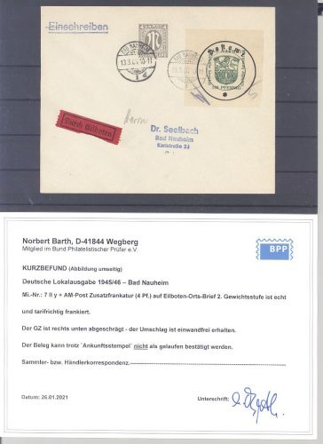 Dt. Lokalpost Bad Nauheim, Brief Michel Nummer 7 II y MiF, Befund BPP