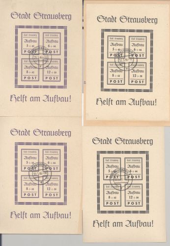 Dt. Lokalpost Strausberg, 2 x Block 1-2, Wiederaufbau 1946 gestempelt