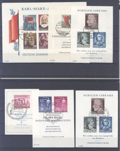 DDR, gestempelter Posten Blöcke aus 1953-56 auf Steckkarte