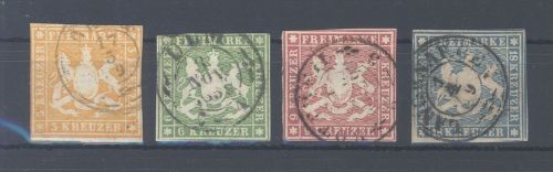 Württemberg Michel Nummer 7-10 aus Freimarken 1857 gestempelt
