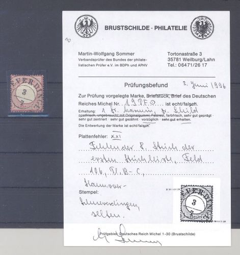Dt. Reich, 1 Groschen Brustschild mit PF XXI gestempelt, Befund BPP