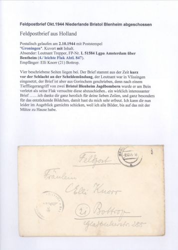 Dt. Feldpost 2. WK, Brief 02.10.1944 aus Groningen L 51584 Lgpa