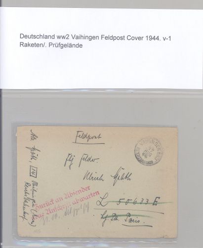 Dt. Feldpost 2. WK, Brief 1944 vom Raketenprüfgelände Vaihingen
