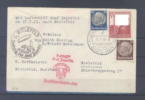 Dt. Reich, Karte Deutschlandfahrt 1939 schöne Frankatur aus Bielefeld