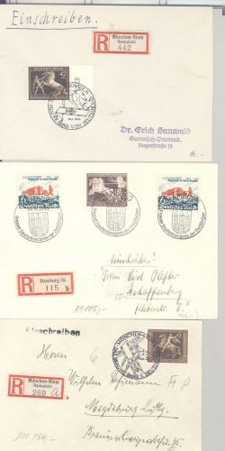Dt. Reich, 3 R - Briefe mit Braunes Band 1938-40 als EF als Posten