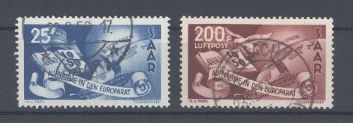 Saarland Michel Nummer 297-98, Europarat 1950 gestempelt