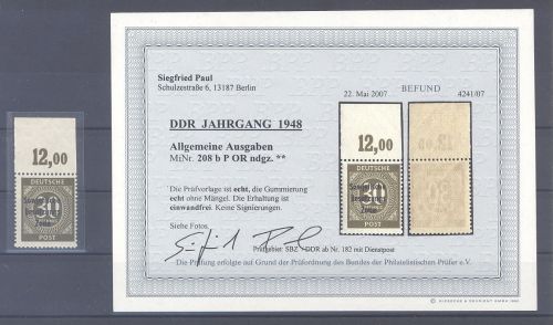 SBZ Mi.Nr. 208b P OR, 30 Pfg. Freimarke 1948 **, Befund BPP