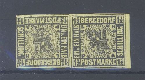 Bergedorf Michel Nummer 3 K , ungebrauchtes Kehrdruckpaar *, signiert