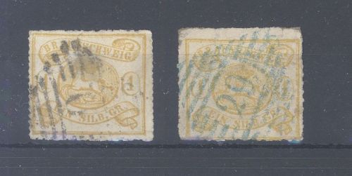 Braunschweig, 2 x Michel Nummer 14, 1 Sgr. Freimarke 1864 gestempelt
