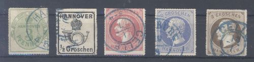 Hannover Michel Nummer 21-25, Freimarken 1864 gestempelt