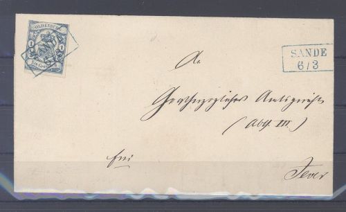 Oldenburg, Brief mit Michel Nummer 12, 1 Groschen 1861 als EF