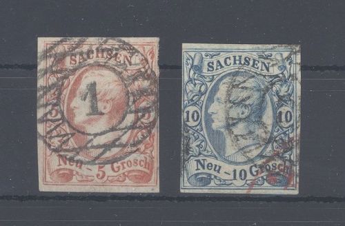 Sachsen Michel Nummer 12-13, Freimarken 1856 gestempelt
