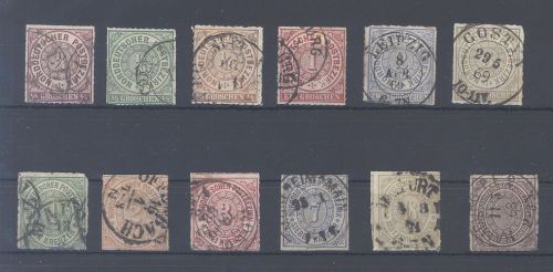 Norddt. Bund Michel Nummer 1-12, Freimarken 1868 gestempelt