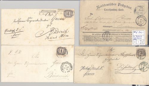 Norddt. Bund, 4 Belege mit Hufeisenstempel und Postkarte n. Breslau